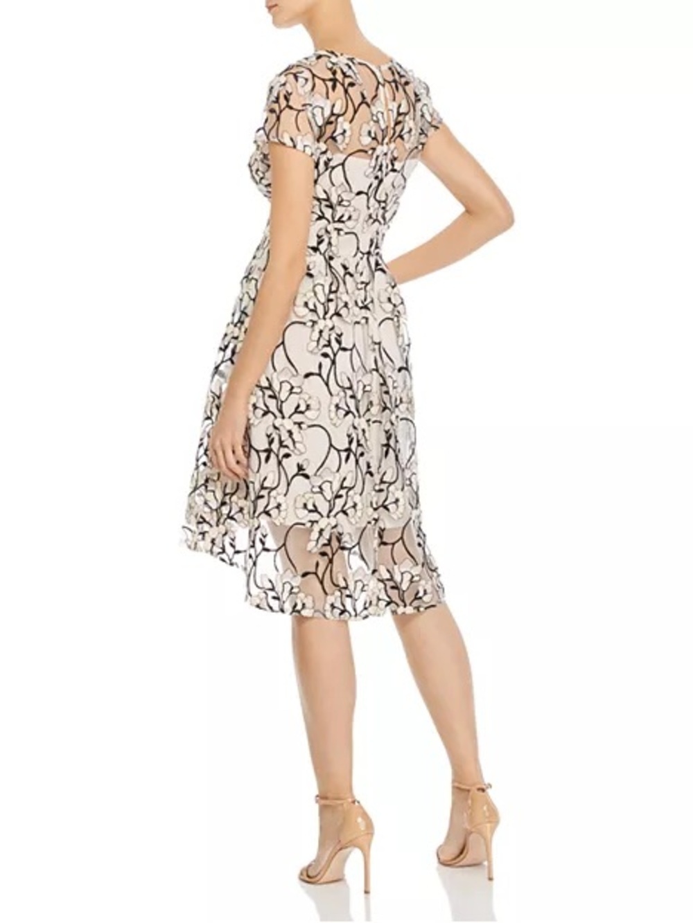Adrianna Papell Nude and Black Floral Lace High-Low Dress - Picture 2 of 8